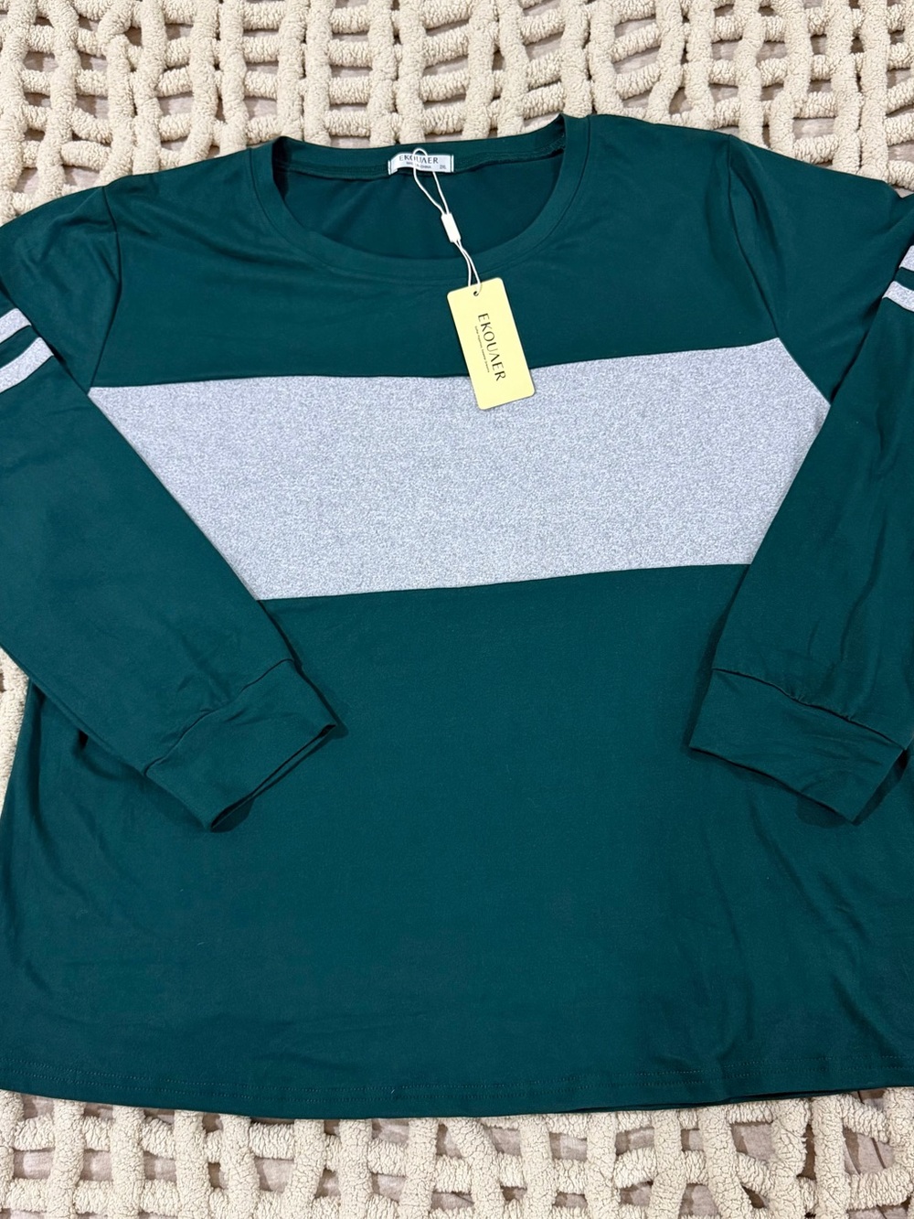EKOUAER Forest Green Long Sleeve Tee with Silver Chest Band #0208